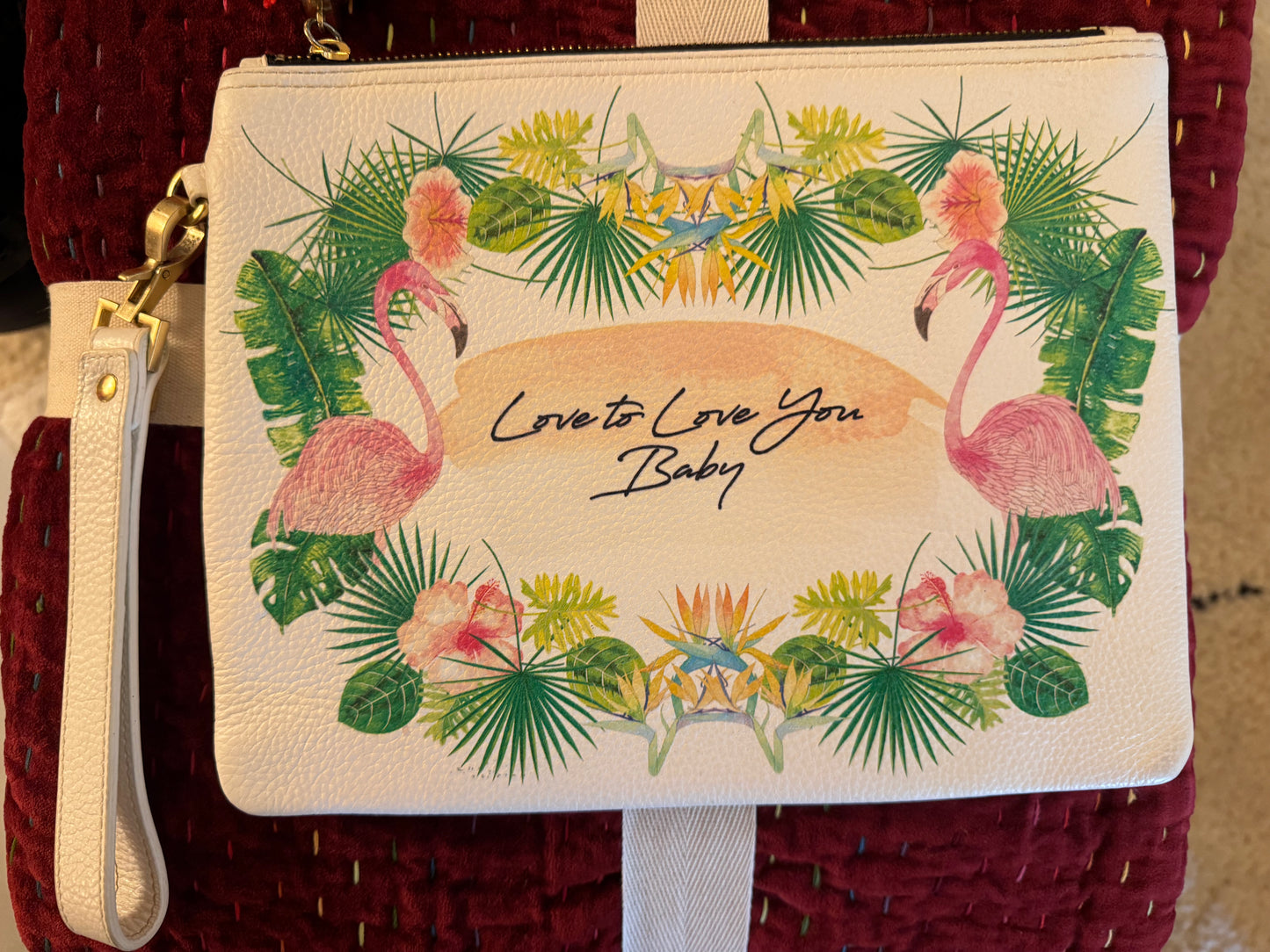 White Flamingo "Love to Love You Baby" Faux Leather Pouch/Wristlet