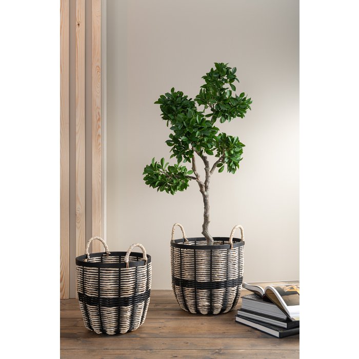 Cesta J-Line - yute/ratán - negro/natural - 3 piezas