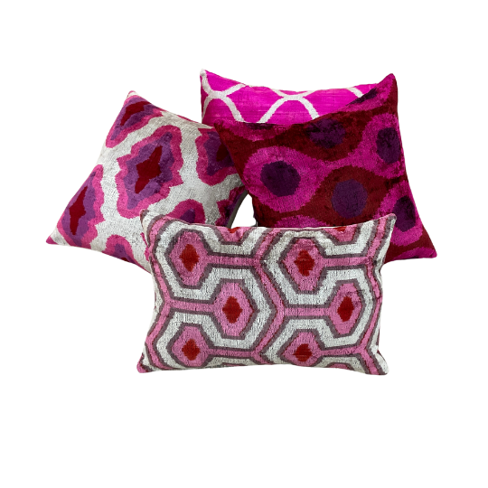 Cojín Ikat Terciopelo Rosa Nublado Morado