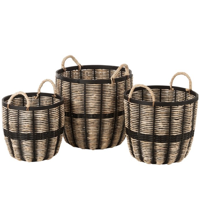 Cesta J-Line - yute/ratán - negro/natural - 3 piezas