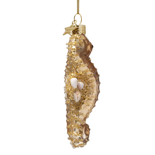 Adorno de vidrio caballito de mar dorado