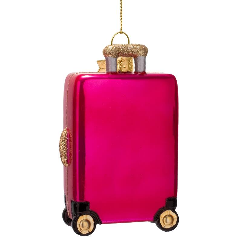 Adorno de vidrio frambuesa rosa maleta de vuelo de captura