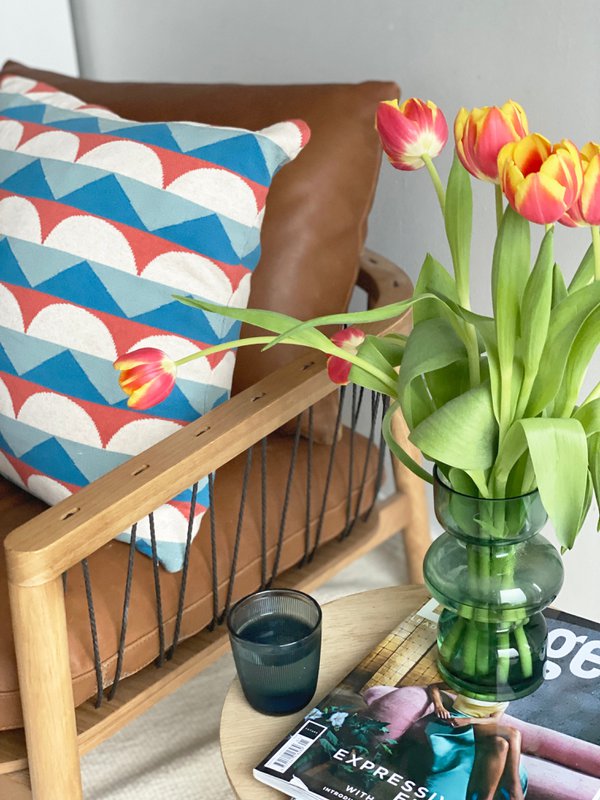 Toby Pillow-cubo azul, algodón de punto de punto de Jacquard suave