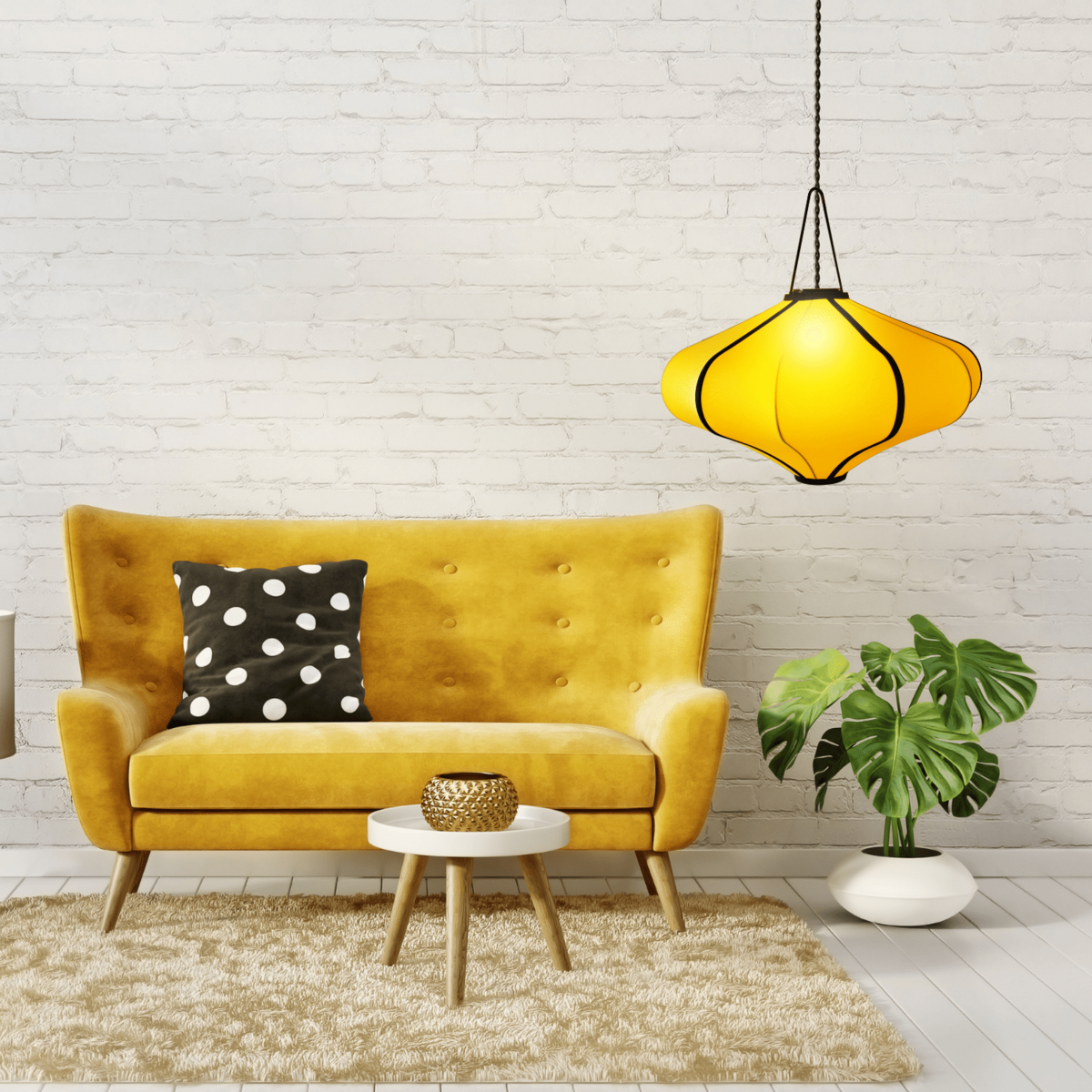 Pantalla Lampara 60cm-Farol-Tejido Elástico-"Lumi" amarilla