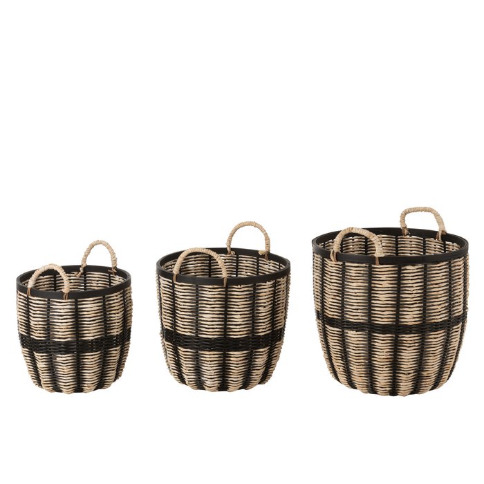 Cesta J-Line - yute/ratán - negro/natural - 3 piezas