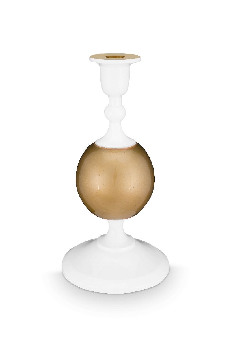 Candelabro Esfera Metal Pequeña Blanco-Oro