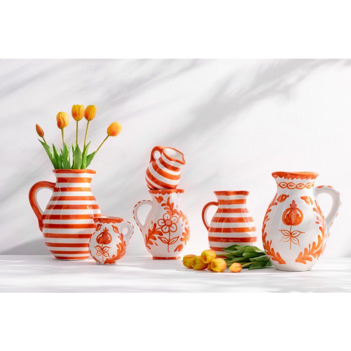 J -Line Jug Granada Stripes - Cerámica - Blanco/Orange - Medio