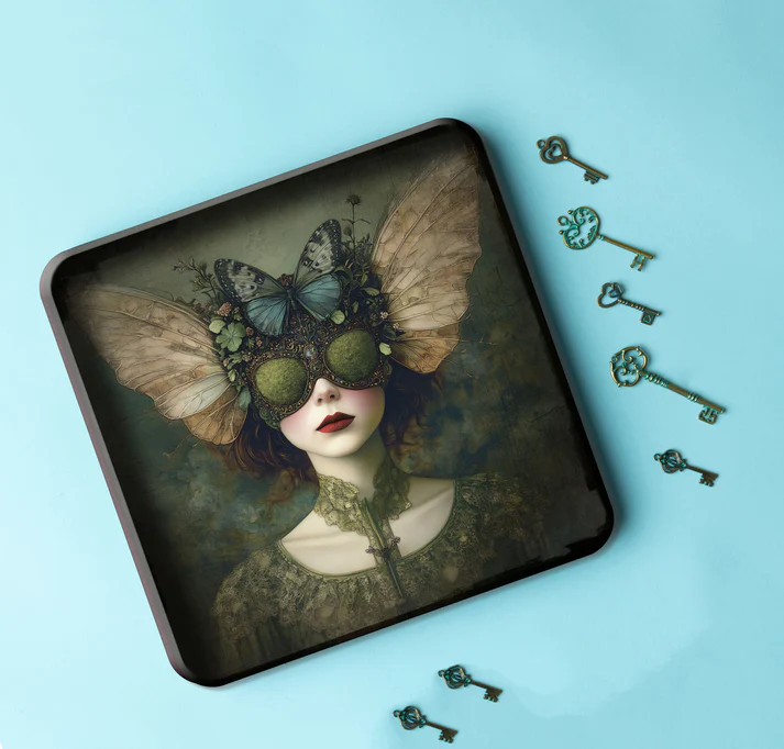Metal Tray - Alisa - Butterfly Moss Bee Girl - 30 x 30 cm