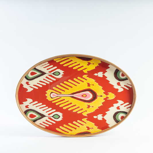 Bandeja de hierro pintada a mano Ikat