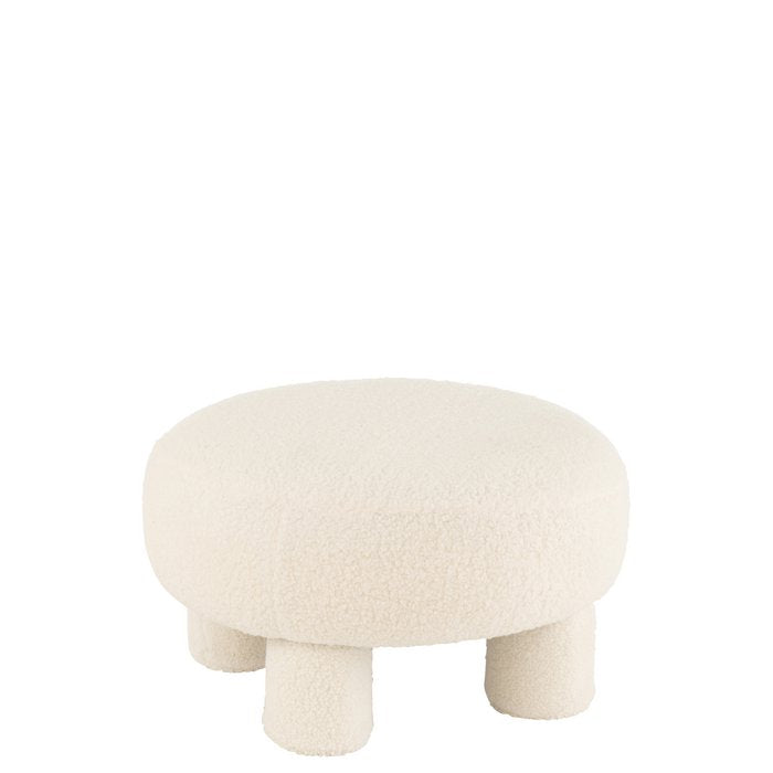 Taburete J-Line Redondo Teddy Pies Bouclé Blanco