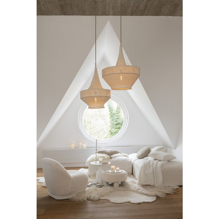 Taburete J-Line Redondo Teddy Pies Bouclé Blanco