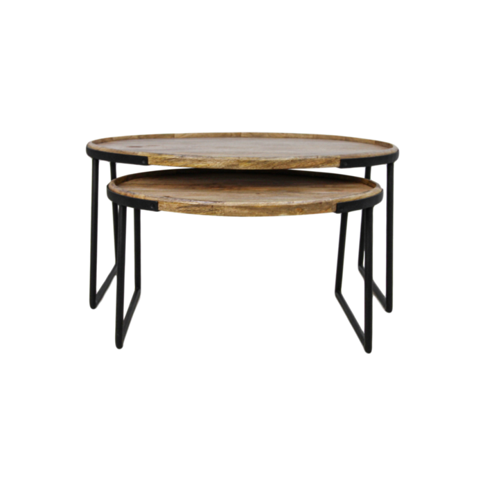 Juego de mesa de centro de 2 piezas Paulson - madera de mango/hierro