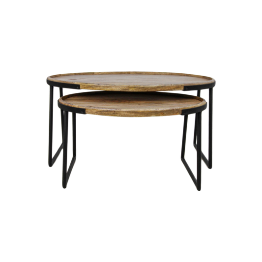 Juego de mesa de centro de 2 piezas Paulson - madera de mango/hierro