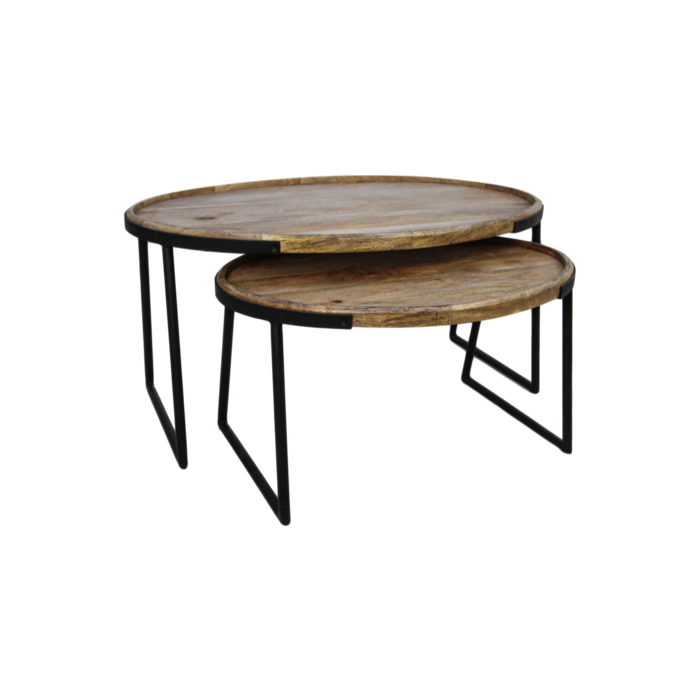Juego de mesa de centro de 2 piezas Paulson - madera de mango/hierro