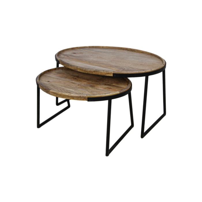 Juego de mesa de centro de 2 piezas Paulson - madera de mango/hierro