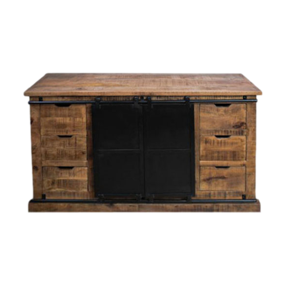 Colección HSM-Cómoda Melbourne 2 Puertas 6 Cajones-140x43x85-Natural/Negro-Mango/Metal