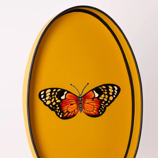 Bandeja de hierro pintada a mano de Flora Mariposa