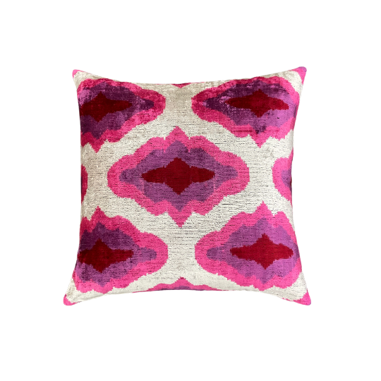 Cojín Ikat Terciopelo Rosa Nublado Morado