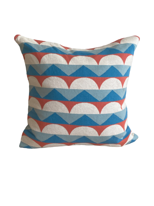 Toby Pillow-cubo azul, algodón de punto de punto de Jacquard suave