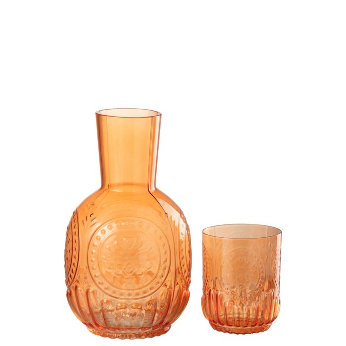 Jarra J-Line + vaso Maya - vidrio - naranja
