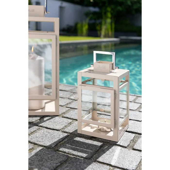 Farol KENIA acero inoxidable vidrio hierro con recubrimiento en polvo liso beige
