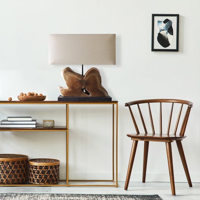 Lámpara de mesa madera flotante/lino natural 50 cm