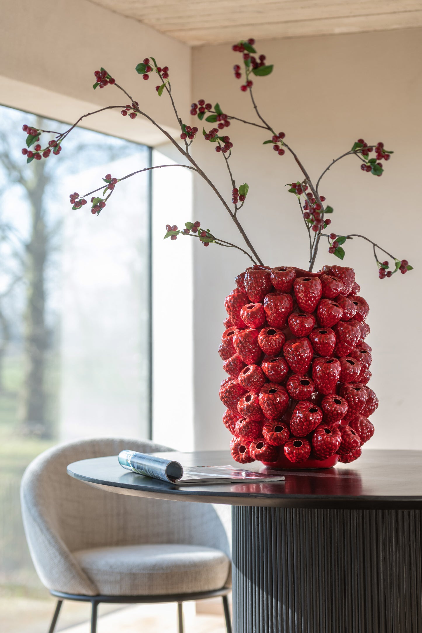 Jarrón Berry Relieve Arcilla Rojo Navidad (58188)