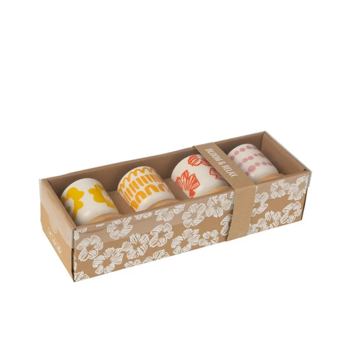J-Line Set 4 tazas + Plato Bamboo Box Ceramic Mix