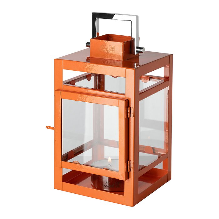 Farol KENIA vidrio hierro con recubrimiento en polvo liso naranja Ø12 cm H20 cm