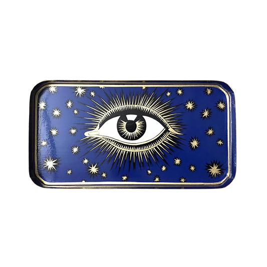 Hand Painted Iron Tray - All-Seeing Eye, Blue