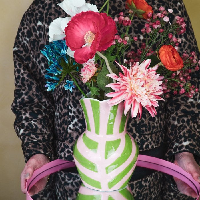 GRANDO- StriPes- Stoneware -Green/ Pink- 16x16x22cm