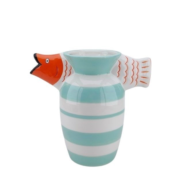 Jarrón - Pescado - Dolomita -Mint/White/Orange -23x12.5x21cm