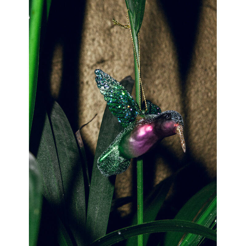 Adorno de vidrio verde/púrpura colibrí