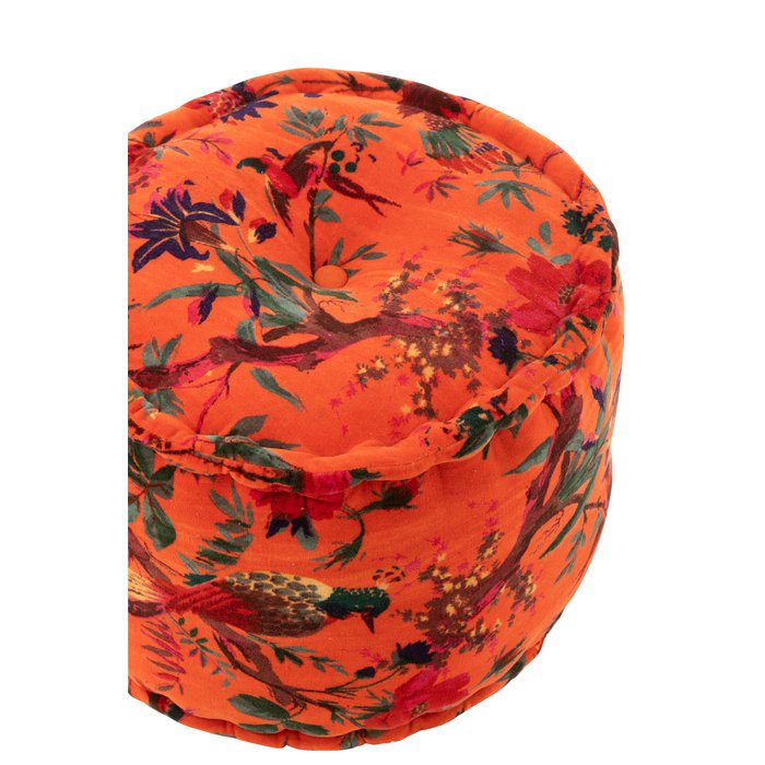 J-línea otomana alrededor de pájaros/algodón floral de terciopelo naranja