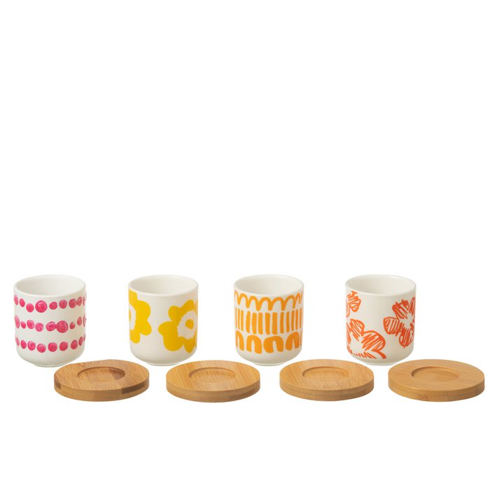 J-Line Set 4 tazas + Plato Bamboo Box Ceramic Mix