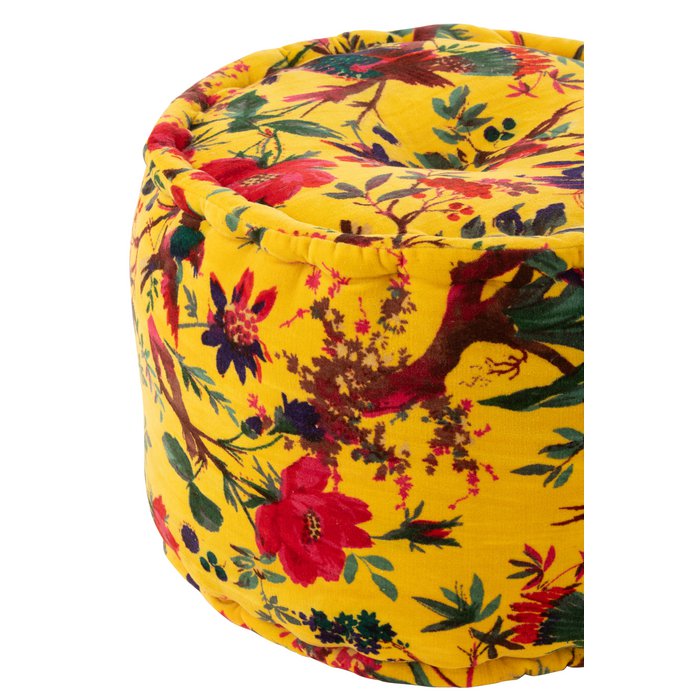 J-línea pouf alrededor de pájaros/flores de algodón amarillo