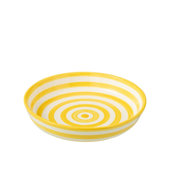 J -Línea Granada Rayas Bajo - Cerámica - Blanco/Amarillo - L - Ø 25 cm