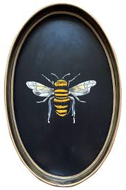 fauna hand painted iron tray black bee