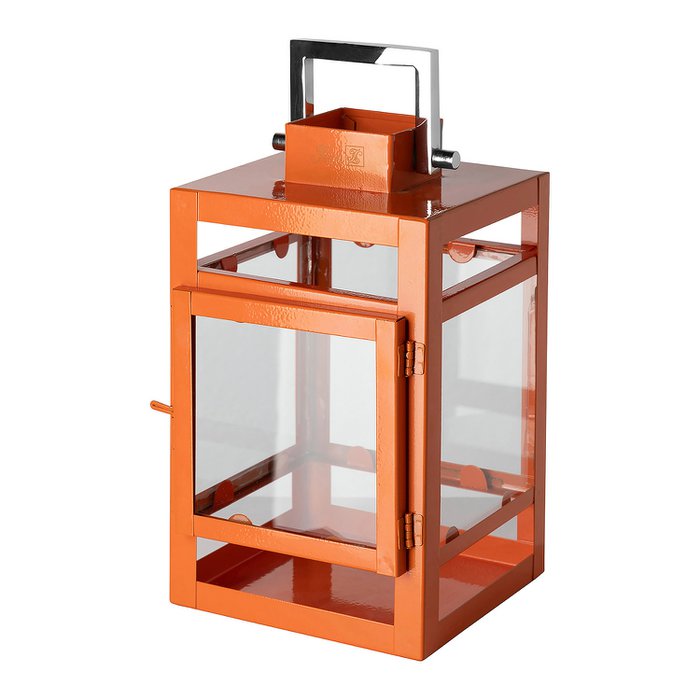 Farol KENIA vidrio hierro con recubrimiento en polvo liso naranja Ø12 cm H20 cm