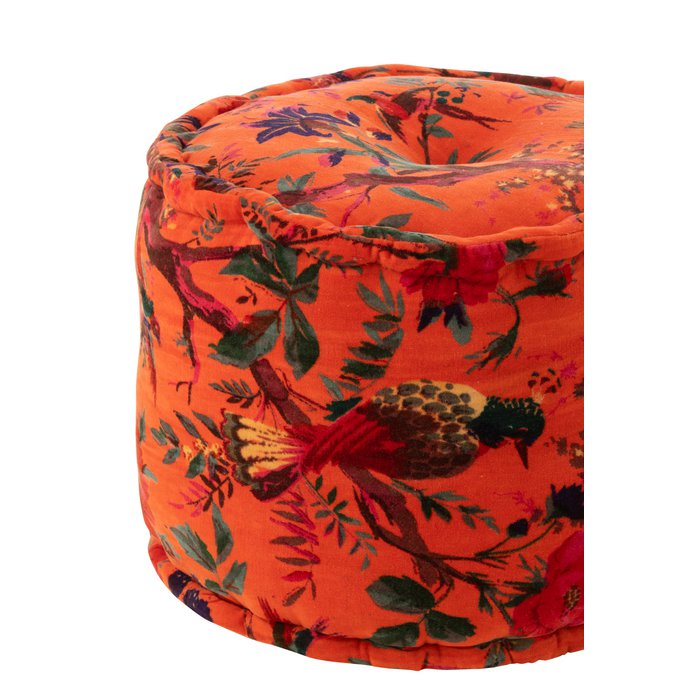 J-línea otomana alrededor de pájaros/algodón floral de terciopelo naranja