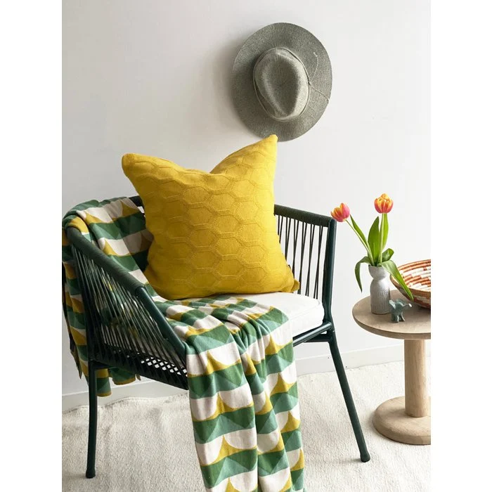 Toby manta verde, algodón de punto de punto de jacquard suave