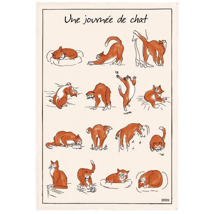 Paño De Cocina Estampado Cat Day Crudo