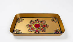 christmas hand painted iron tray gold