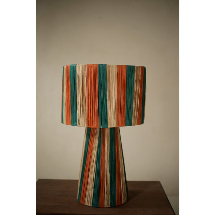 Lámpara de mesa de rafia de colores – Lámpara marroquí hecha a mano