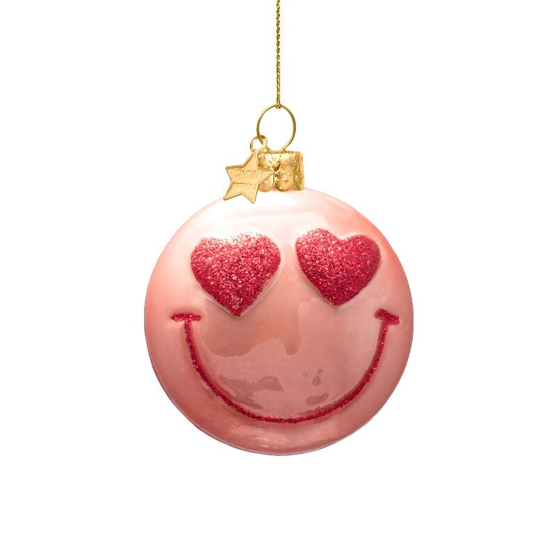 Adorno de vidrio rosa naranja sonriente