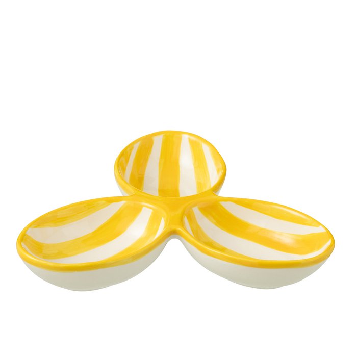 J -L -Line Serving Scale Granada Stripes Clover - Cerámica - Blanco/Amarillo