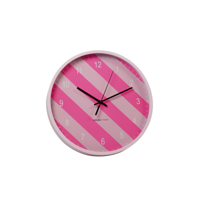 Reloj - reloj de pared - patrón rayado - rosa - 35x35x4cm