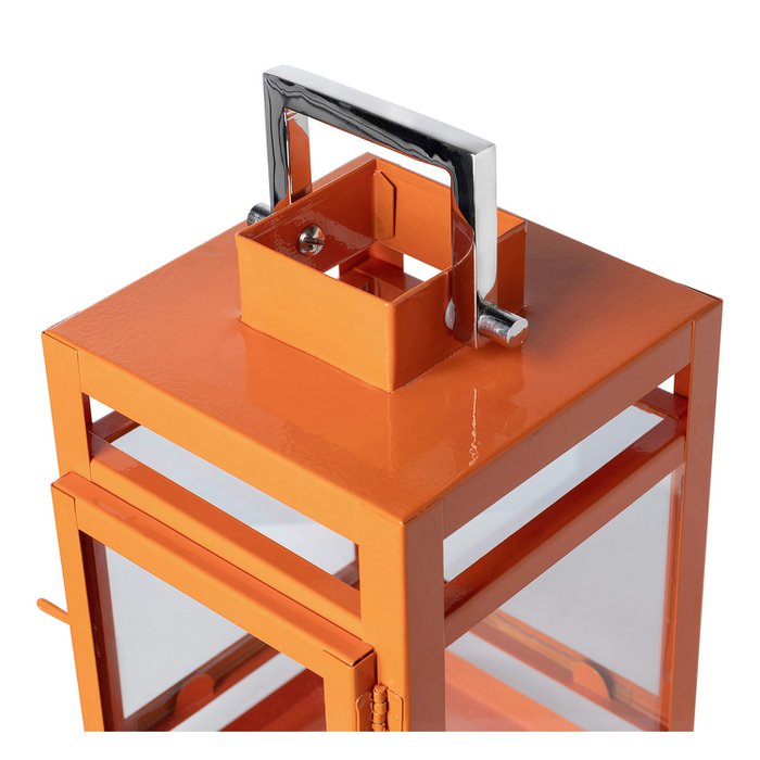 Farol KENIA vidrio hierro con recubrimiento en polvo liso naranja Ø12 cm H20 cm