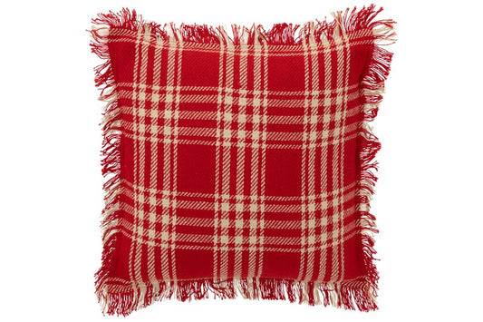 Cojín J-Line Cuadros - algodón - Navidad rojo/blanco