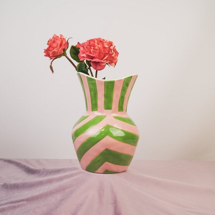 GRANDO- StriPes- Stoneware -Green/ Pink- 16x16x22cm